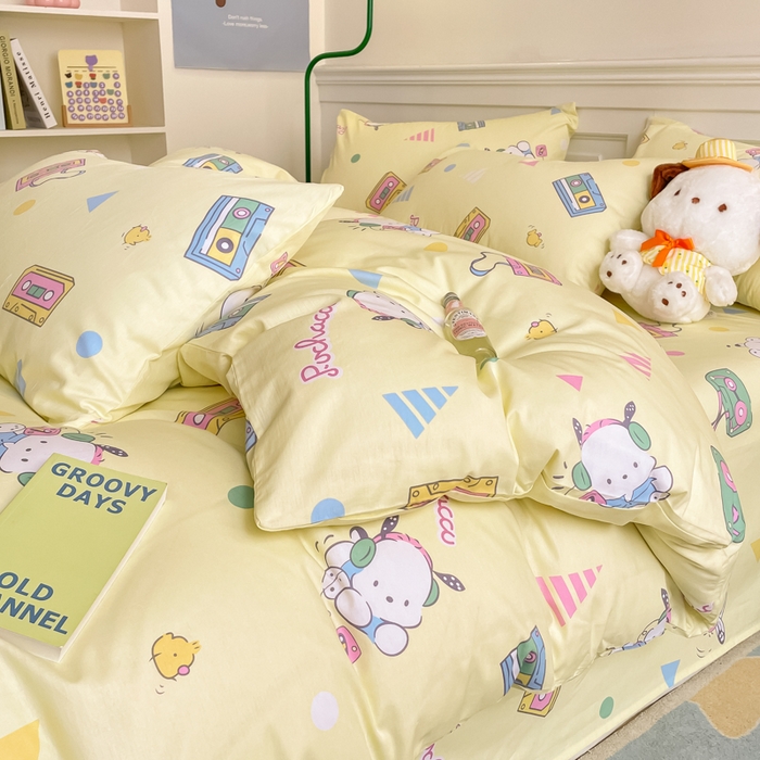 91家纺网 家纺一手货源 找家纺 博雅 2024新款全棉三丽鸥卡通四件套-AA版帕恰狗 休闲帕恰狗