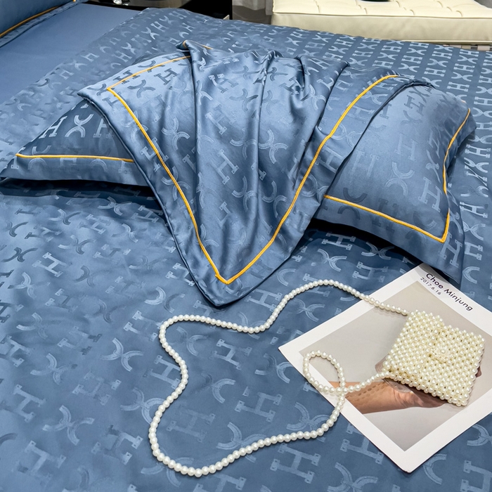 91家纺网 家纺一手货源 找家纺 丽卡家纺 2024新款60s贡缎提花水洗天丝夏被四件套-莫奈 莫奈-宾利蓝