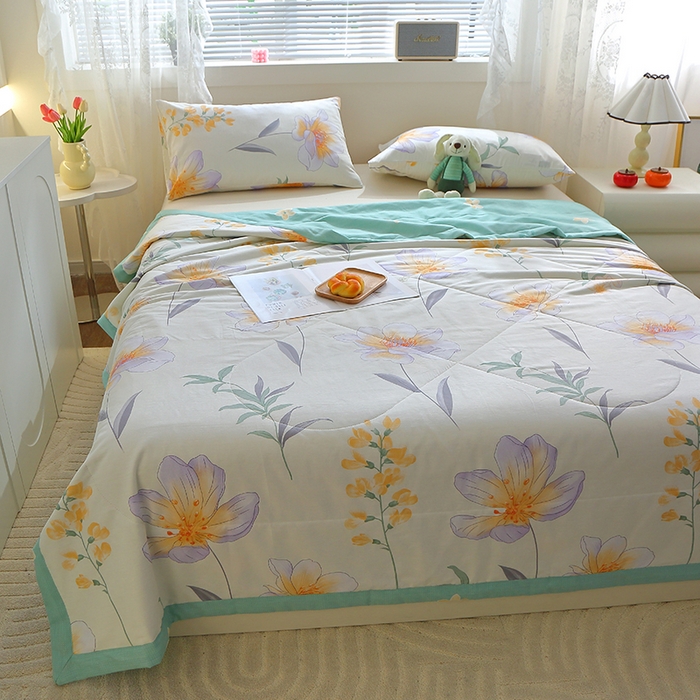 91家纺网 家纺一手货源 找家纺 金柚子2024新款全棉印花夏凉被 花语梦-米