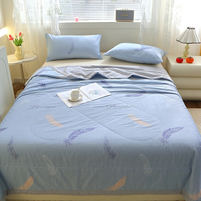 91家纺网 家纺一手货源 找家纺 金柚子2024新款全棉印花夏凉被 飞羽