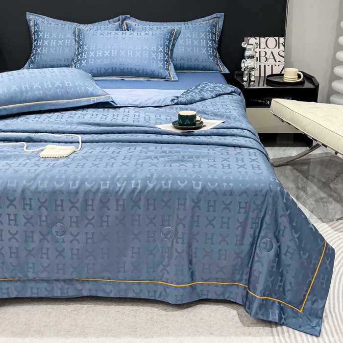 91家纺网 家纺一手货源 找家纺 丽卡家纺 2024新款60s贡缎提花水洗天丝夏被四件套-莫奈 莫奈-宾利蓝