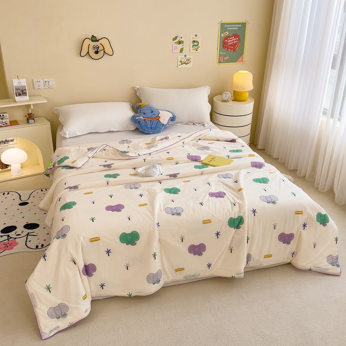 91家纺网 家纺一手货源 找家纺 米菲 2024新款A类凉感丝印花夏被夏凉被被芯 小象飞飞