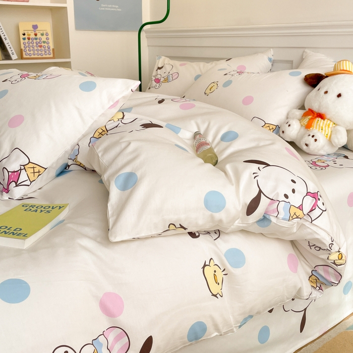 91家纺网 家纺一手货源 找家纺 博雅 2024新款全棉三丽鸥卡通四件套-AA版帕恰狗 吃货帕恰狗