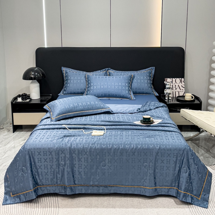 91家纺网 家纺一手货源 找家纺 丽卡家纺 2024新款60s贡缎提花水洗天丝夏被四件套-莫奈 莫奈-宾利蓝