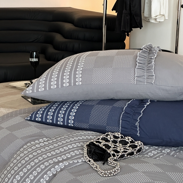 91家纺网 家纺一手货源 找家纺 旷野 2024新款全棉色织双面提花四件套-南法 南法—冰川灰