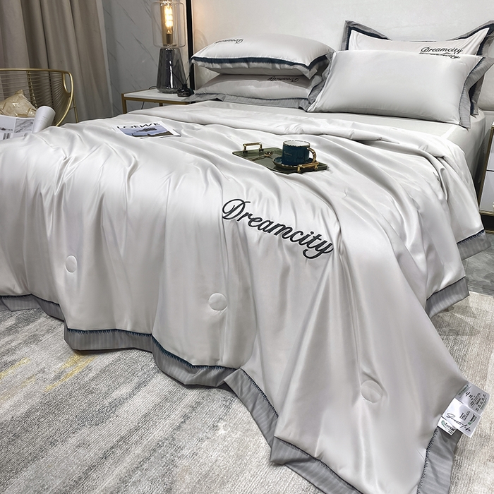 91家纺网 家纺一手货源 找家纺 丽卡家纺 2024新款水洗天丝刺绣夏被四件套-梦幻 梦幻-山灰