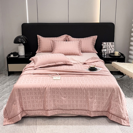 91家纺网 家纺一手货源 找家纺 丽卡家纺 2024新款60s贡缎提花水洗天丝夏被四件套-莫奈 莫奈-蔷薇粉