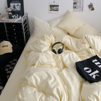 91家纺网 家纺一手货源 找家纺 （总）思诺羽床笠 2025新款高克重水洗棉纯色混搭四件套系列