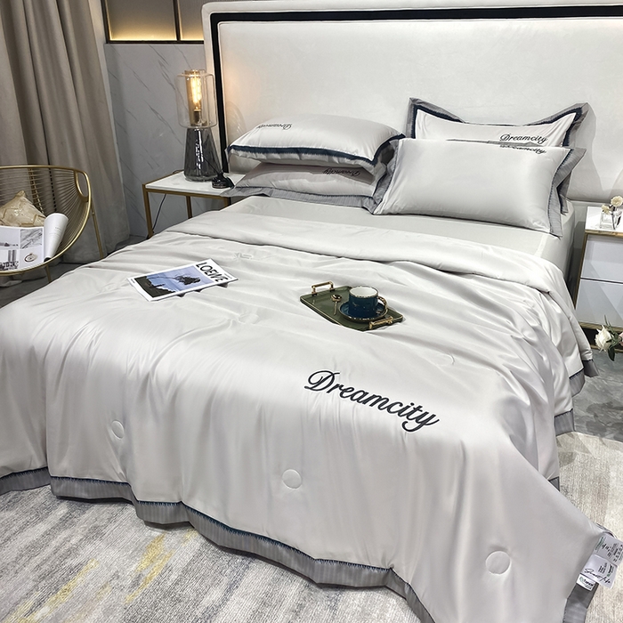 91家纺网 家纺一手货源 找家纺 丽卡家纺 2024新款水洗天丝刺绣夏被四件套-梦幻 梦幻-山灰