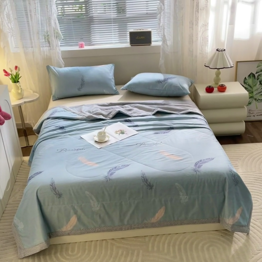 91家纺网 家纺一手货源 找家纺 金柚子2024新款全棉印花夏凉被 飞羽