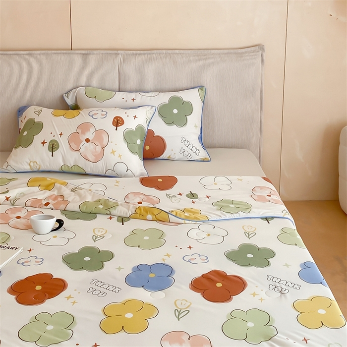 91家纺网 家纺一手货源 找家纺 头等舱 2026新款针织棉凉感氨纶A类印华大豆抗菌夏被 夏日心情