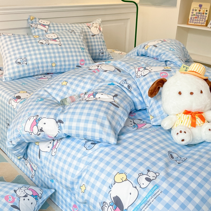 91家纺网 家纺一手货源 找家纺 博雅 2024新款全棉三丽鸥卡通四件套-AA版帕恰狗 蓝格帕恰狗