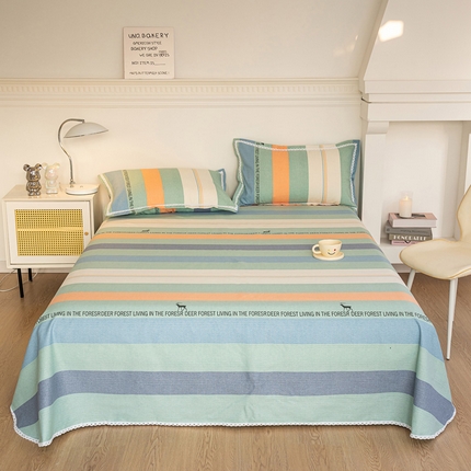 91家纺网 家纺一手货源 找家纺 金泰莱 2025新款花边款老粗布凉席老粗布床单软凉席全棉床单纯棉床单 时尚鹿条