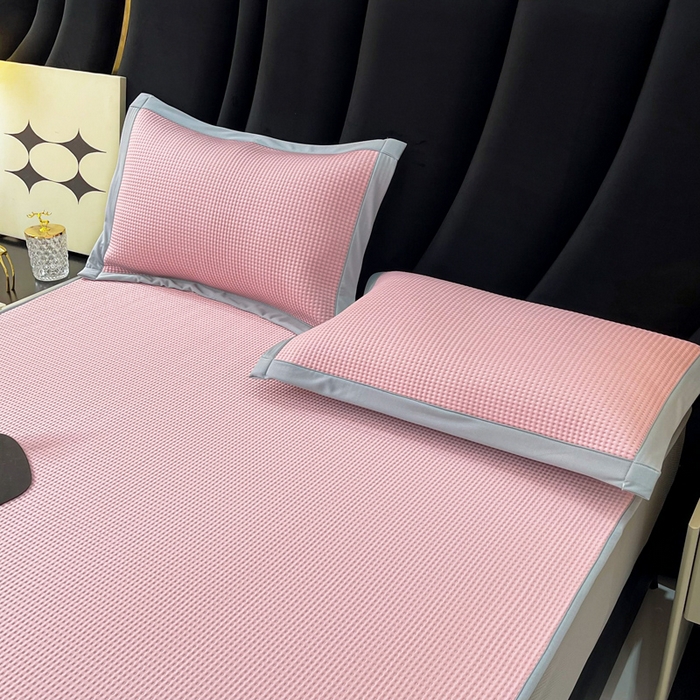 91家纺网 家纺一手货源 找家纺 慕尚 2025新款华夫格床笠凉席 华夫格粉