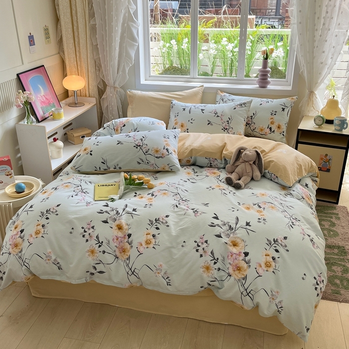 91家纺网 家纺一手货源 找家纺 红馆 2025年全棉12868印花系列四件套玉颜