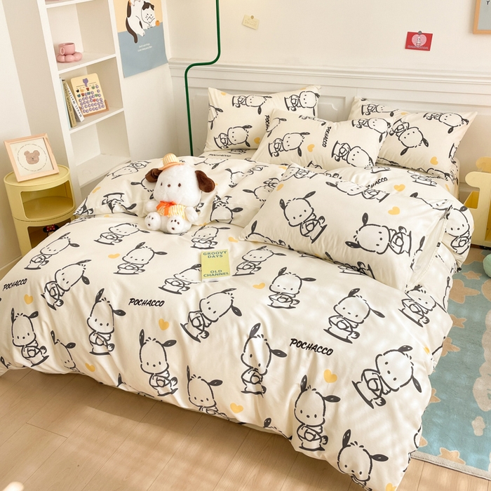 91家纺网 家纺一手货源 找家纺 博雅 2024新款全棉三丽鸥卡通四件套-AA版帕恰狗 乖乖帕恰狗