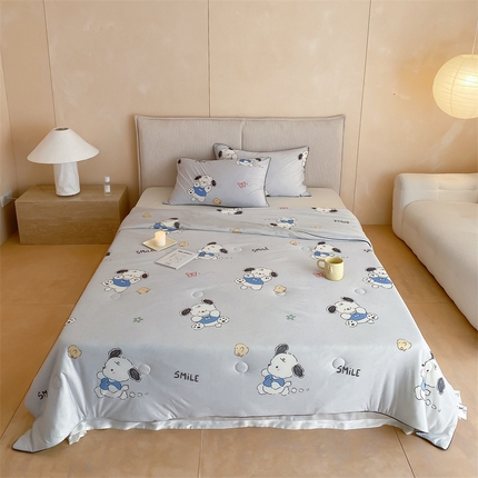 91家纺网 家纺一手货源 找家纺 头等舱 2025新款针织棉凉感氨纶A类印华大豆抗菌夏被 欢乐小狗