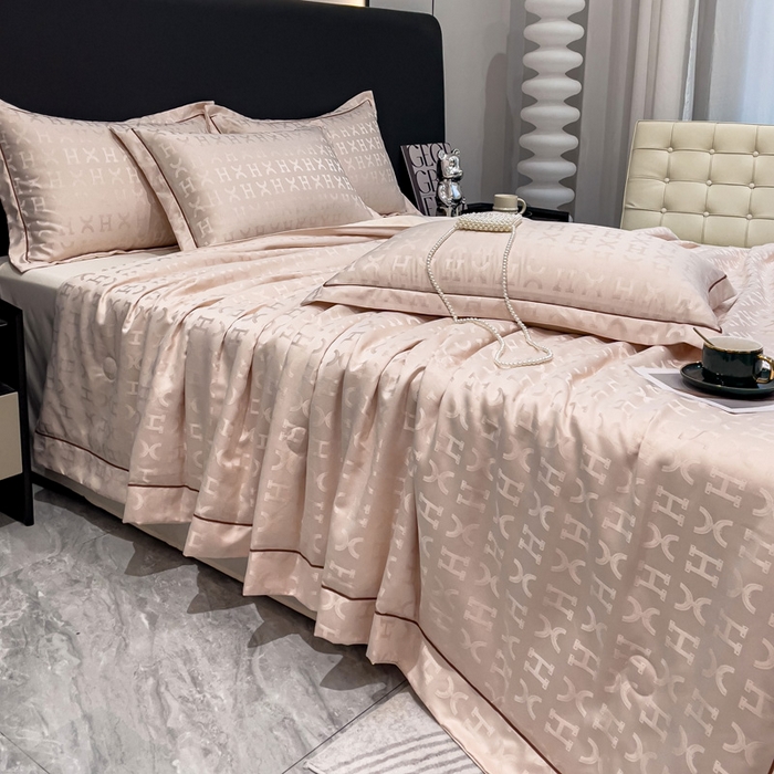 91家纺网 家纺一手货源 找家纺 丽卡家纺 2024新款60s贡缎提花水洗天丝夏被四件套-莫奈 莫奈-香槟金