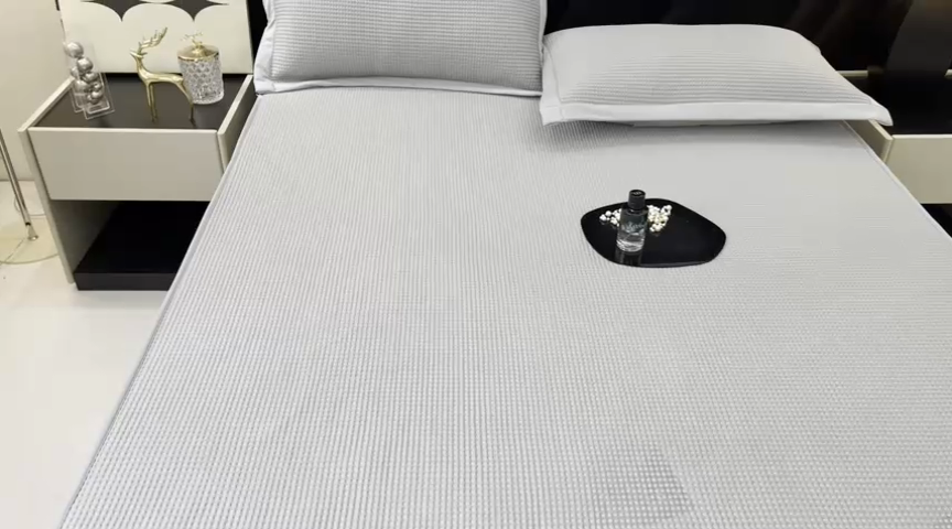 91家纺网 家纺一手货源 找家纺 慕尚 2025新款华夫格床笠凉席 华夫格灰