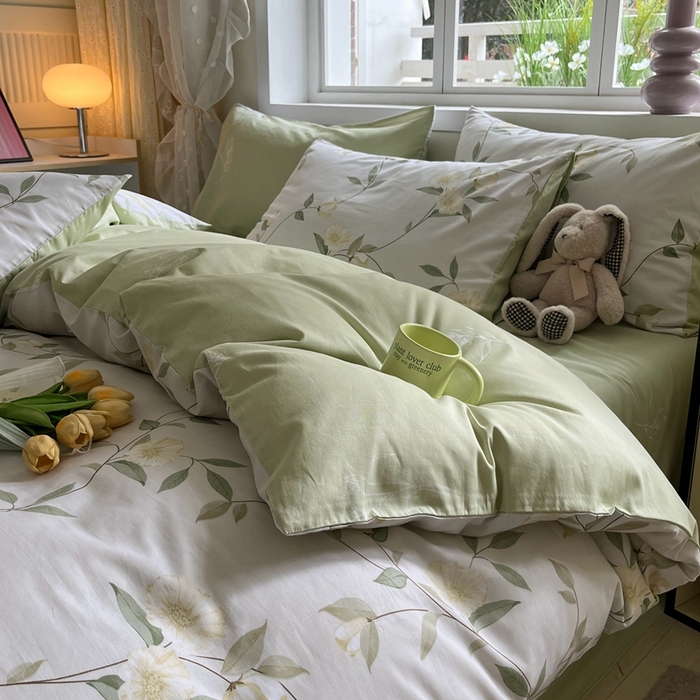 91家纺网 家纺一手货源 找家纺 红馆 2025年全棉12868印花系列四件套白藤