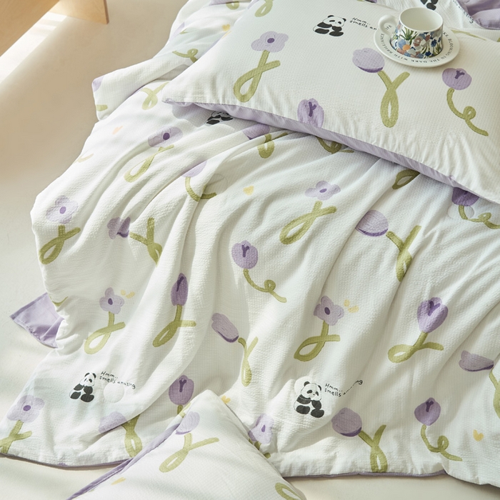 91家纺网 家纺一手货源 找家纺 畅销被业 2024新款A类泡芙棉印花夏被 元气熊猫