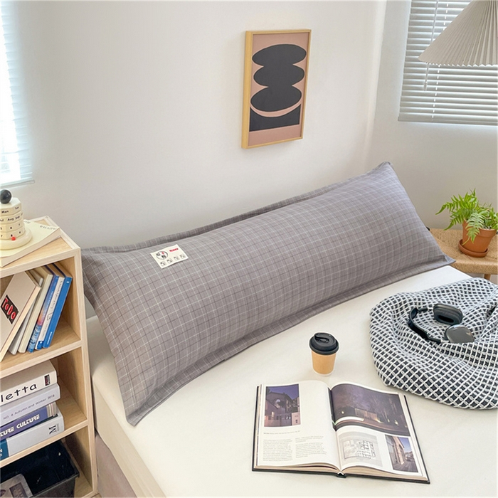 91家纺网 家纺一手货源 找家纺 梦舒羽 2025新款水洗棉麻双人枕套情侣枕芯套加厚枕头套  线条格-深灰