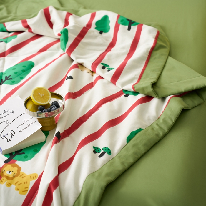 91家纺网 家纺一手货源 找家纺 莱福仕家纺 2022  全棉喷气夏被四件套野营派对