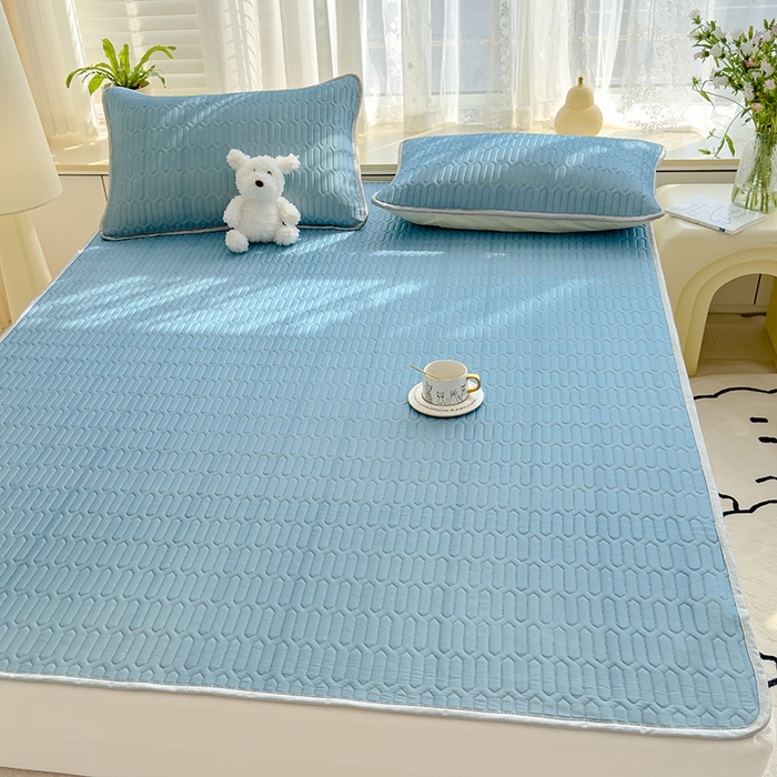 91家纺网 家纺一手货源 找家纺 伊人坊 2024新款A类凉感丝乳胶凉席三件套 海洋蓝