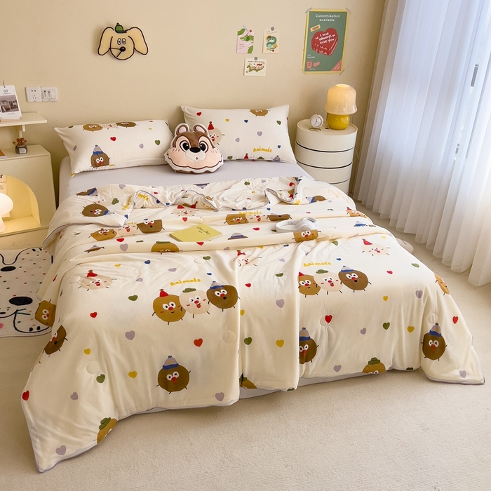 91家纺网 家纺一手货源 找家纺 米菲 2024新款A类凉感丝印花夏被夏凉被被芯 快乐煤球