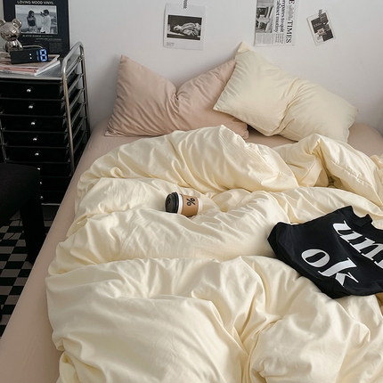 91家纺网 家纺一手货源 找家纺 （总）思诺羽床笠 2025新款高克重水洗棉纯色混搭四件套系列