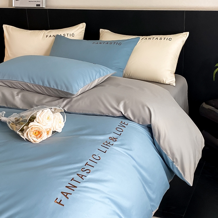 91家纺网 家纺一手货源 找家纺 澳梵家居 2024新款60s全棉刺绣四件套--罗曼克系列 罗曼克-绅士蓝灰