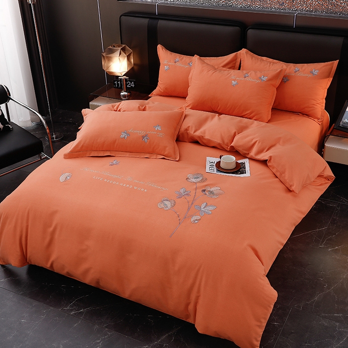 91家纺网 家纺一手货源 找家纺 润淳家居 2025新款全棉磨毛刺绣四件套 心动瞬间 靓桔