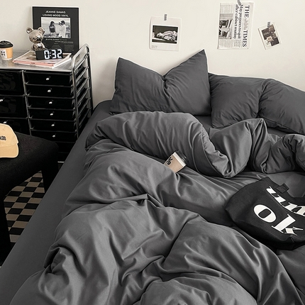 91家纺网 家纺一手货源 找家纺 （总）思诺羽床笠 2025新款高克重水洗棉纯色混搭四件套系列