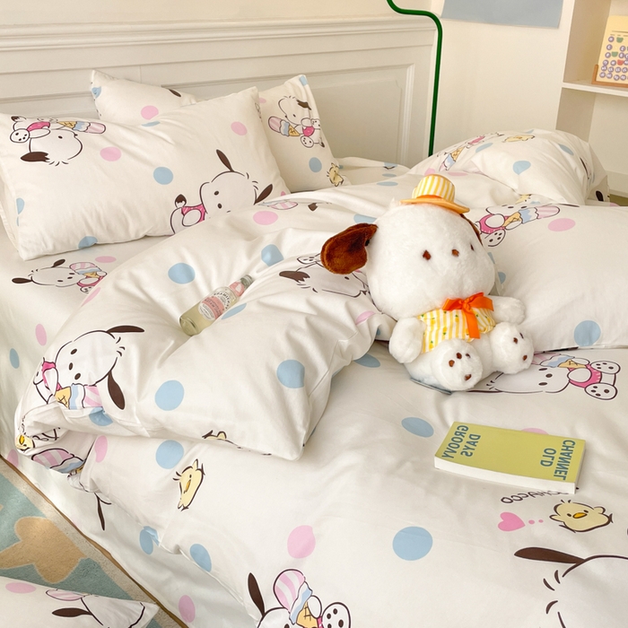 91家纺网 家纺一手货源 找家纺 博雅 2024新款全棉三丽鸥卡通四件套-AA版帕恰狗 吃货帕恰狗