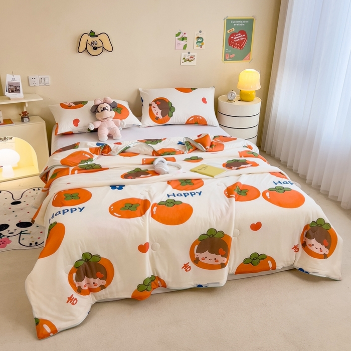 91家纺网 家纺一手货源 找家纺 米菲 2024新款A类凉感丝印花夏被夏凉被被芯 柿柿如意