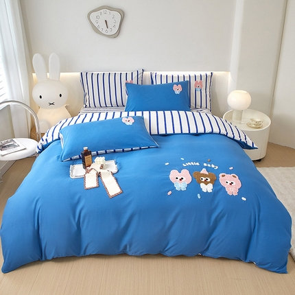 91家纺网 家纺一手货源 找家纺 库里梦家纺 2024新款水洗棉立体毛巾绣四件套