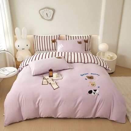 91家纺网 家纺一手货源 找家纺 库里梦家纺 2024新款水洗棉立体毛巾绣四件套