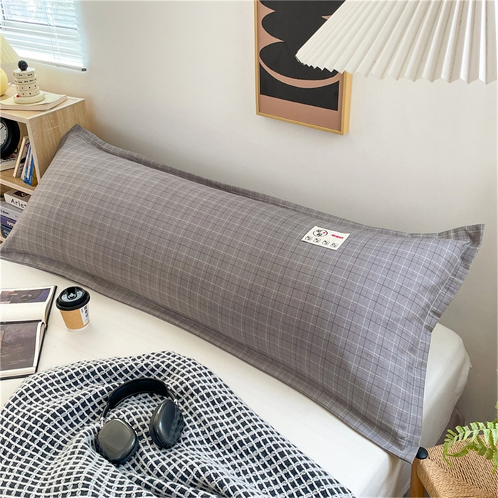 91家纺网 家纺一手货源 找家纺 梦舒羽 2025新款水洗棉麻双人枕套情侣枕芯套加厚枕头套  线条格-深灰