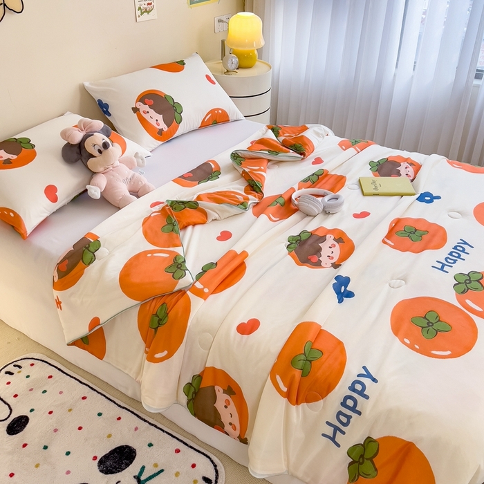 91家纺网 家纺一手货源 找家纺 米菲 2024新款A类凉感丝印花夏被夏凉被被芯 柿柿如意