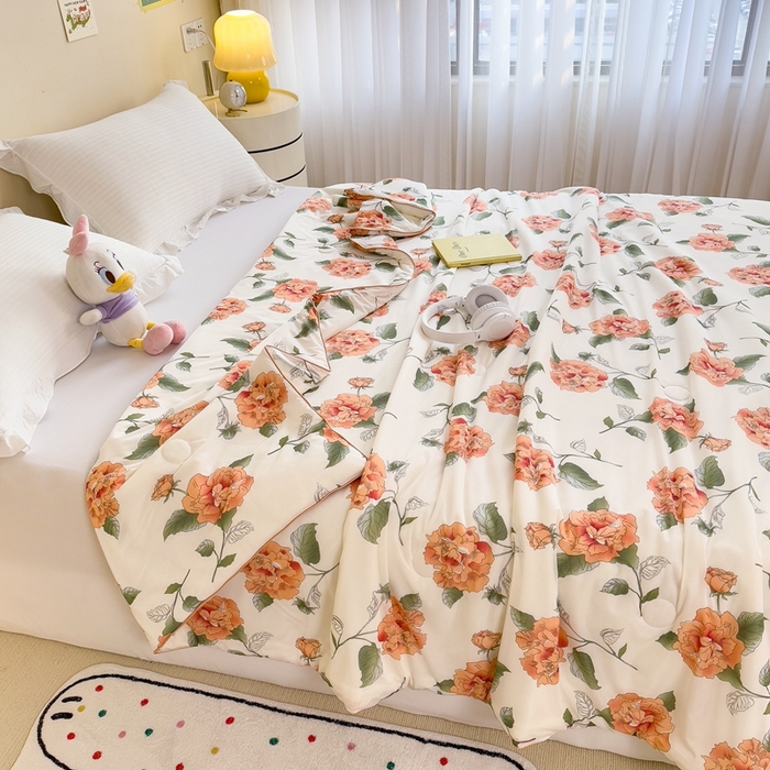 91家纺网 家纺一手货源 找家纺 米菲 2024新款A类凉感丝印花夏被夏凉被被芯 富贵花