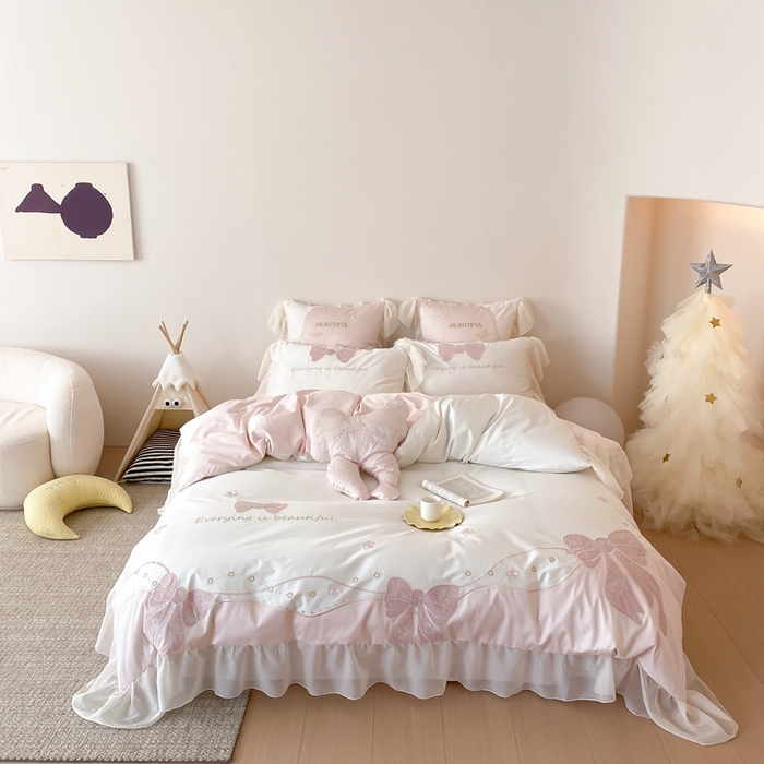 91家纺网 家纺一手货源 找家纺 （总）星野家居2024新款双股澳棉刺绣四件套轻奢公主风—邂逅