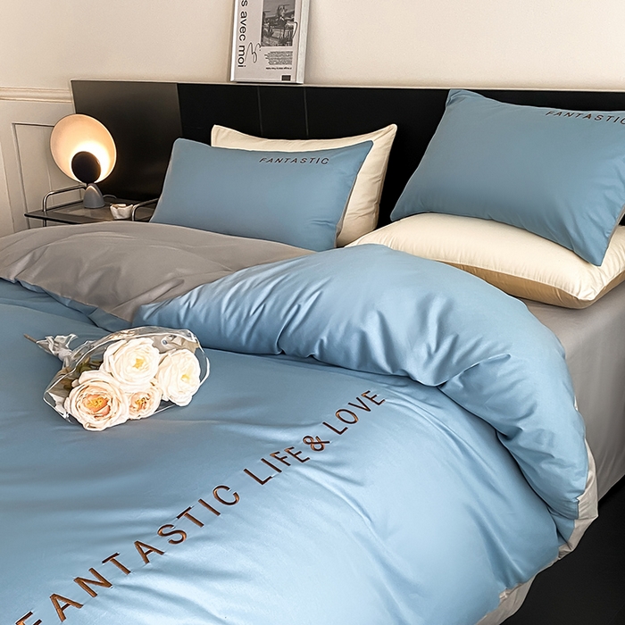 91家纺网 家纺一手货源 找家纺 澳梵家居 2024新款60s全棉刺绣四件套--罗曼克系列 罗曼克-绅士蓝灰