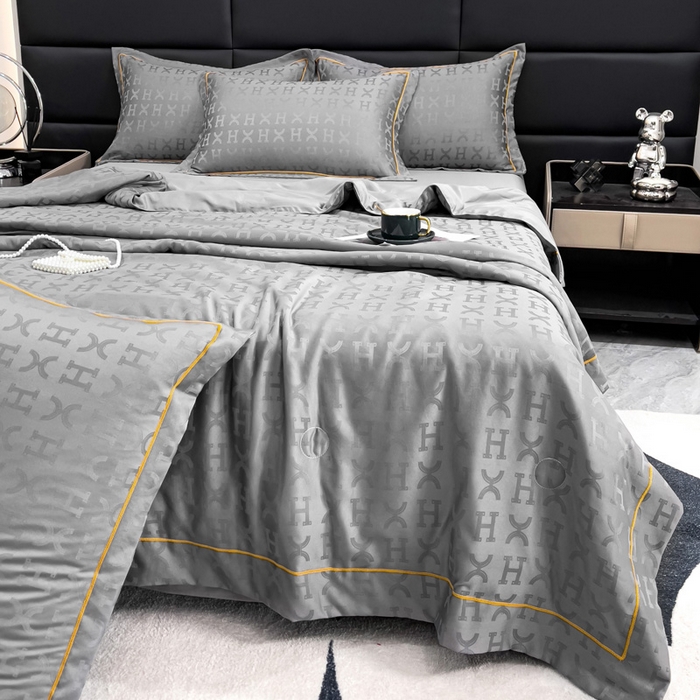 91家纺网 家纺一手货源 找家纺 丽卡家纺 2024新款60s贡缎提花水洗天丝夏被四件套-莫奈 莫奈-高级灰