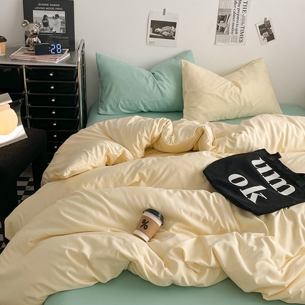 91家纺网 家纺一手货源 找家纺 （总）思诺羽床笠 2025新款高克重水洗棉纯色混搭四件套系列