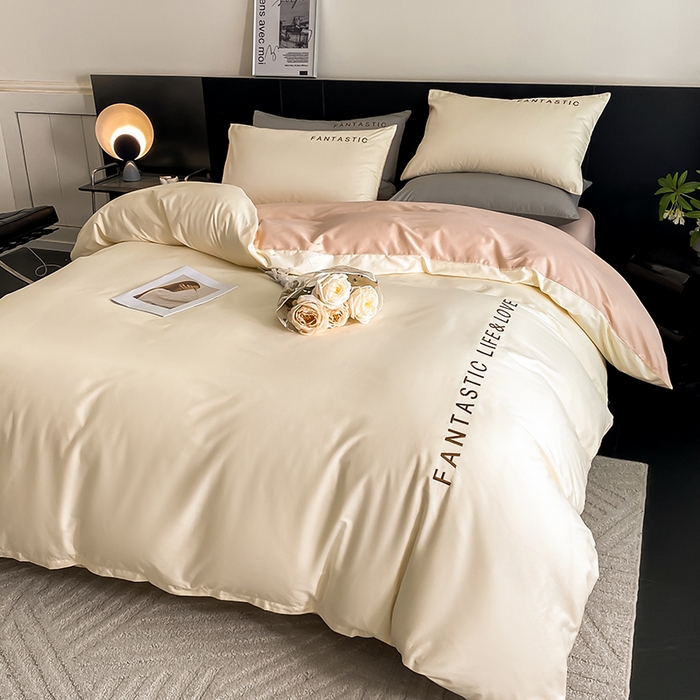 91家纺网 家纺一手货源 找家纺 澳梵家居 2024新款60s全棉刺绣四件套--罗曼克系列 罗曼克-奶白粉