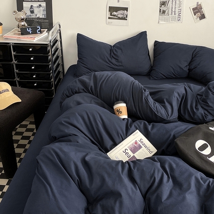 91家纺网 家纺一手货源 找家纺 （总）思诺羽床笠 2025新款高克重水洗棉纯色混搭四件套系列