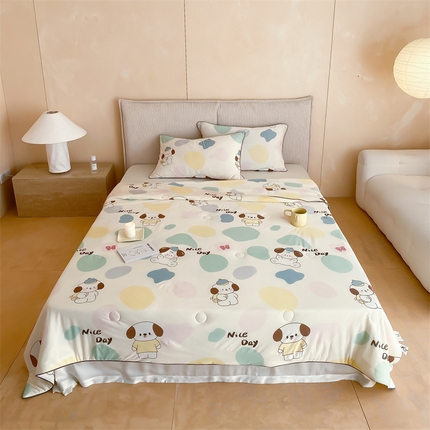 91家纺网 家纺一手货源 找家纺 头等舱 2025新款针织棉凉感氨纶A类印华大豆抗菌夏被 美好一天