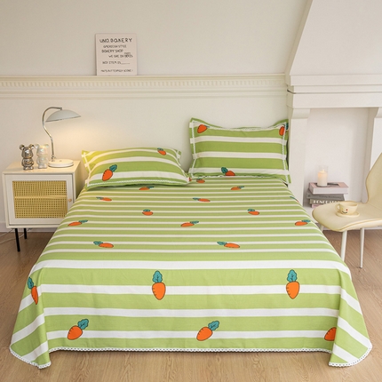 91家纺网 家纺一手货源 找家纺 金泰莱 2025新款花边款老粗布凉席老粗布床单软凉席全棉床单纯棉床单 萝卜卡通