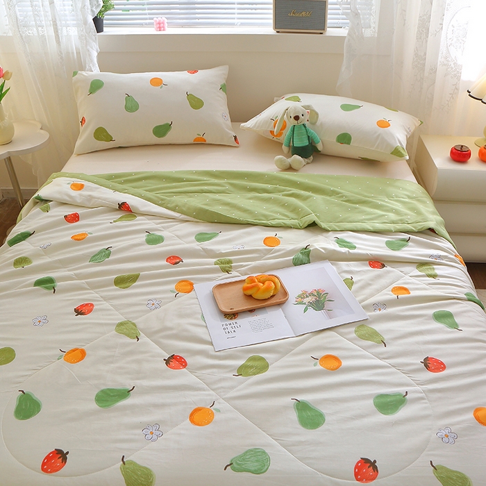 91家纺网 家纺一手货源 找家纺 金柚子2024新款全棉印花夏凉被 嘿凤梨-米