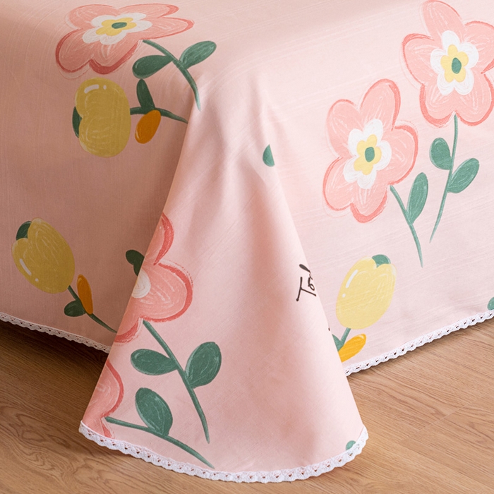 91家纺网 家纺一手货源 找家纺 金泰莱 2025新款花边款老粗布凉席老粗布床单软凉席全棉床单纯棉床单 花香情意